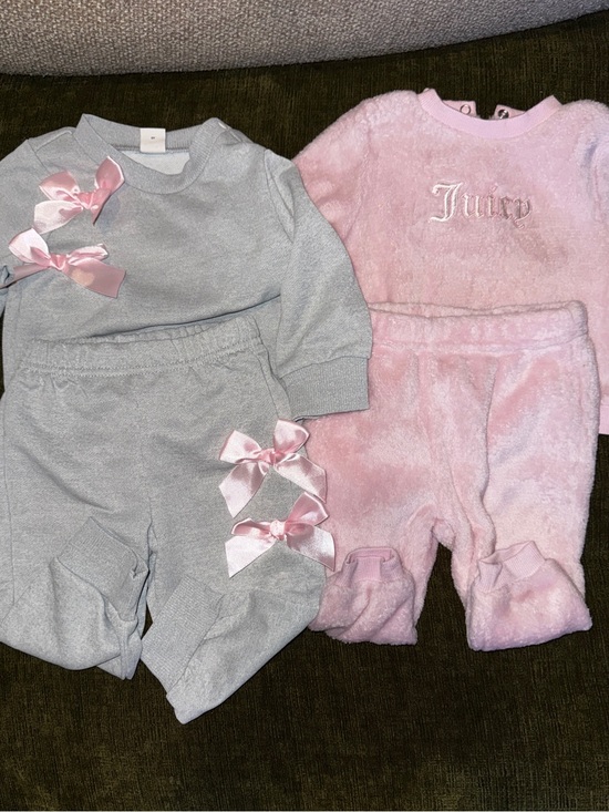 Juicy Couture Other - Juicy Couture Pink Plush Set & Gray Bow-Trim Knit Set